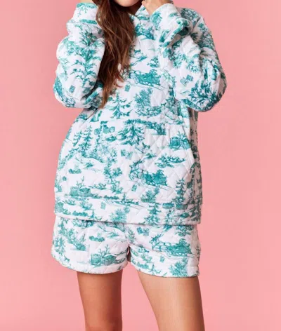 Peach Love Christmas Sights Quilted Hoodie In White/green In Blue