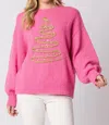 Peach Love Christmas Tree Lurex Thread Embroidery Sweater In Pink In Pink