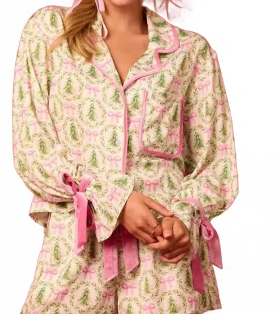 Peach Love Christmas Tree Pajama Set In Pink/ Green In Multi