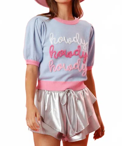 Peach Love Color Block Howdy Lurex Embroidery Sweater In Blue