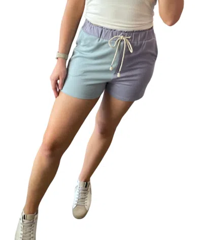 Peach Love Color Block Knit Shorts In Taupe Multi In Blue
