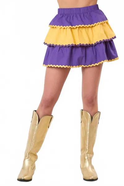 Peach Love Color Block Tiered Mini Skirt In Purple/yellow In Multi
