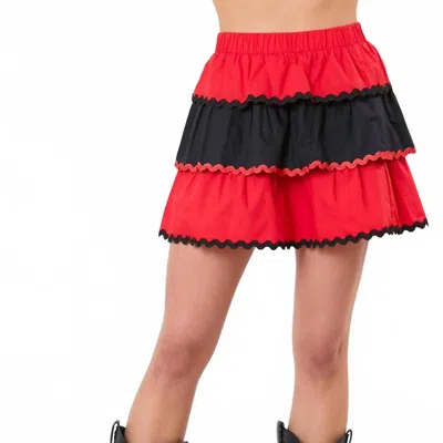 Peach Love Color Block Tiered Mini Skirt In Red/black In Multi