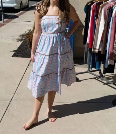 Peach Love Contrast Shoulder Tie With Binding Detail Floral Maxi Dress In Light Blue/mocha