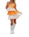 Peach Love Contrast Tiered Trim Dress In Multi In Orange