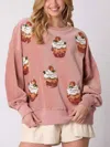 Peach Love Corded Pumpkin Cupcake Sequin Sweatshirt In Light Mauve In Pink