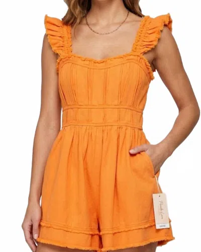 Peach Love Cotton Twill Romper In Orange
