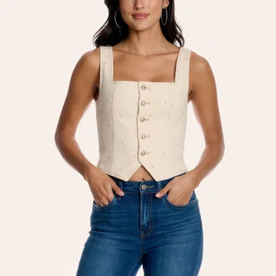 Peach Love Cream Denim Polka Dot Print Cropped Vest