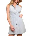 Peach Love Dara Collared Sleeveless Denim Dress In Gray