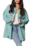 Peach Love Denim Button Up Shacket In Blue In Blue