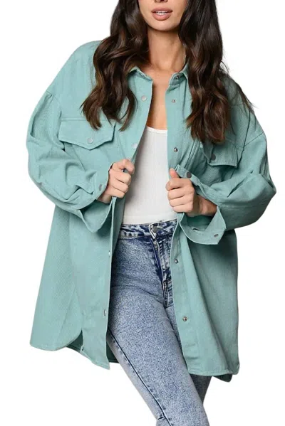 Peach Love Denim Button Up Shacket In Blue