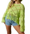 Peach Love Diamond Open-stitch Knit Top In Lime In Green