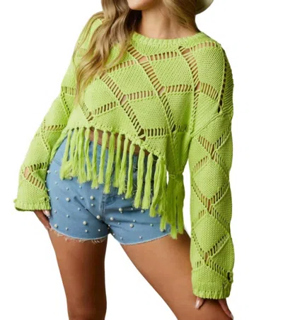 Peach Love Diamond Open-stitch Knit Top In Lime In Multi