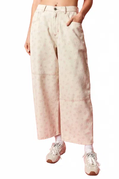 Peach Love Ditsy Floral Barrel Pants In Soft Ecru In Pink