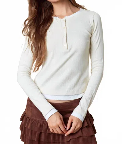 Peach Love Dora Long Sleeve Top In Ivory In White