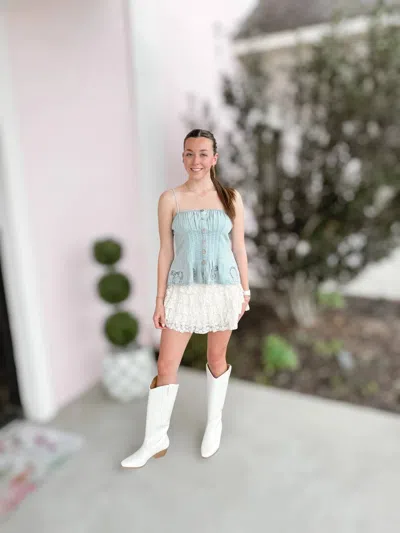 Peach Love Ember Rodeo Cami Top In Denim In Blue