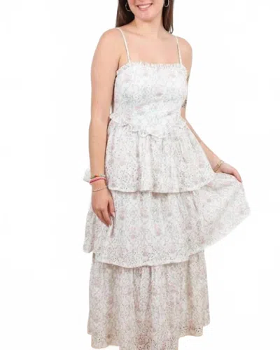 Peach Love Eyelet Ruffle Layered Maxi Dress In Pink/sage In White