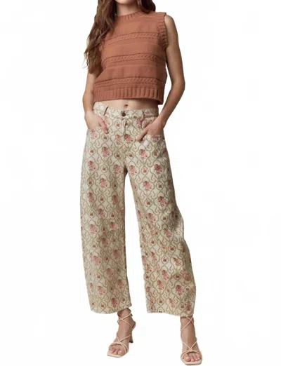 Peach Love Floral Gypsy Fit Denim Pants In Pink Vintage In Multi