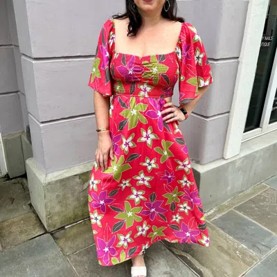 Peach Love Floral Print Cut-out Midi Dress In Coral Multi