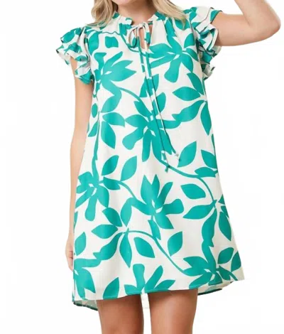 Peach Love Floral Ruffle Dress In Green