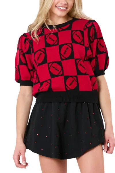 Peach Love Football 3d Embroidery Sweater In Red