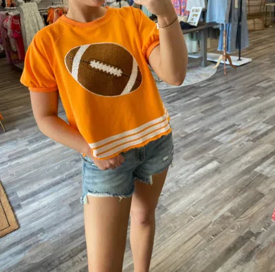 Peach Love Football & Sequin Trim Tee In Orange