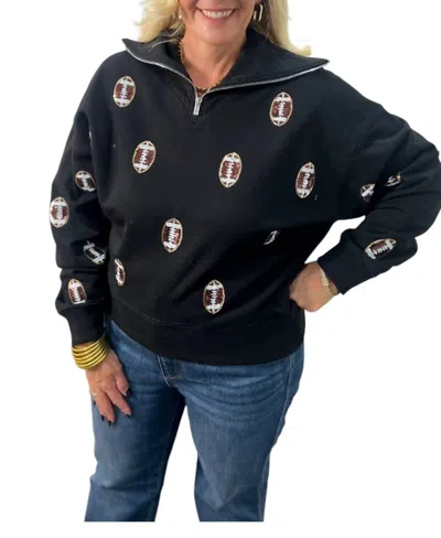 Peach Love Football Sequins Half Zip Sweatshirt In Black