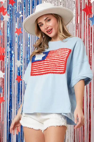 Peach Love Freedom Flag Luxe Tee In Blue Multi