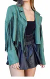 PEACH LOVE FRINGE SUEDE JACKET IN OLIVE