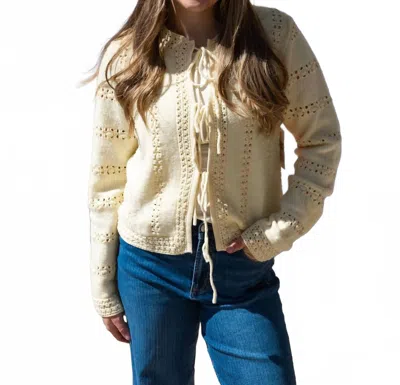 Peach Love Front Tie Knitting Detail Cardigan In Yellow