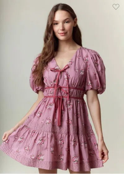 Peach Love Garden Party Mini Dress In Purple In Pink