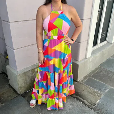 Peach Love Geo Print Maxi Dress In Multi