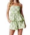 Peach Love Gingham Ric Rac Trim Top In Apple In Green