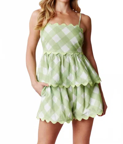 Peach Love Gingham Ric Rac Trim Top In Apple In Green