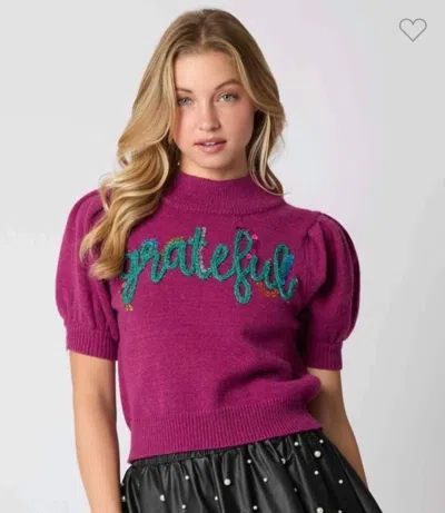 Peach Love Grateful Puff Sleeve Sweater In Deep Maroon In Pink