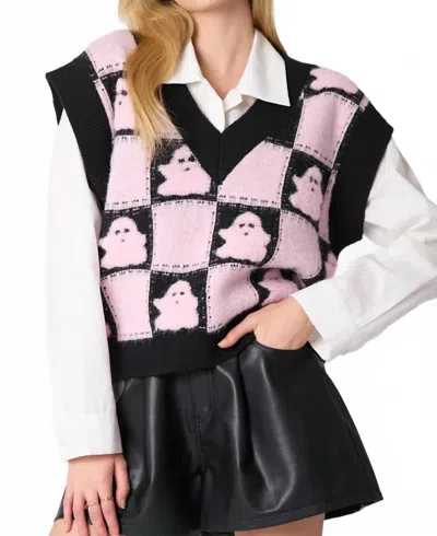 Peach Love Hey Boo Halloween Sweater Vest In Pink And Black In Multi