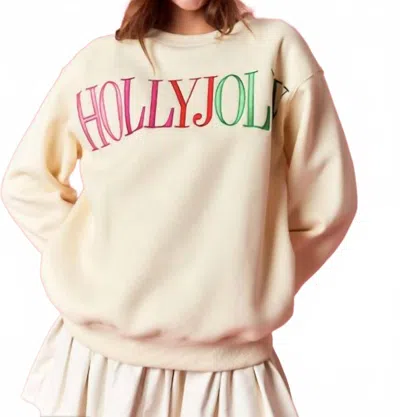 Peach Love Holly Jolly Sweatshirt In Cream In White
