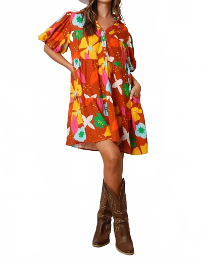 Peach Love Jasmine Floral Print Gauze Dress In Multicolor