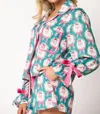 Peach Love Santa Pj Top In Teal In Multi