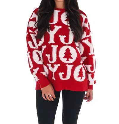 Peach Love Joy To The World Long Sleeve Crew Neck Sweater In Red