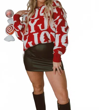 Peach Love Joy To The World Long Sleeve Holiday Sweater In Red