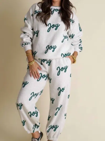 Peach Love Joy To The World Sweatpants In Gray/green In White