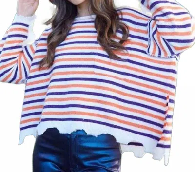 Peach Love Kathryn Soft Striped Sweater In Purple/orange In Multi