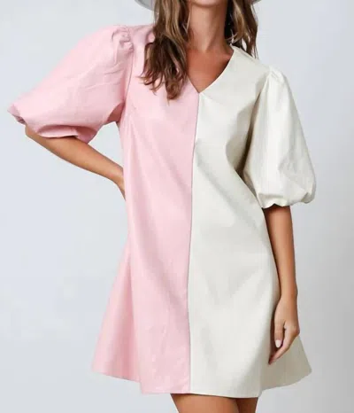 Peach Love Leather Dress In Pink/cream In White