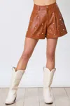 Peach Love Leather Pearl Shorts In Brown In Brown