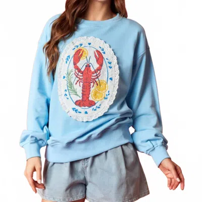 Peach Love Lemon And Lace Lobster Crewneck Sweatshirt In Blue