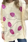 Peach Love Lightbulb Sequin Sweatshirt In Cream In Neutral
