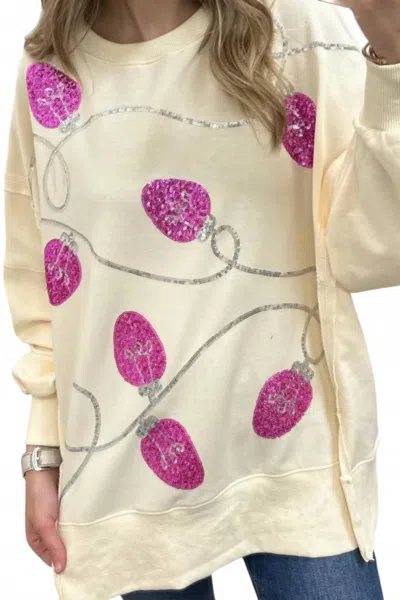 Peach Love Lightbulb Sequin Sweatshirt In Cream In Neutral