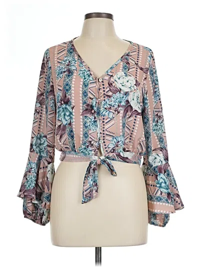 Pre-owned Peach Love Long Sleeve Blouse In Blue