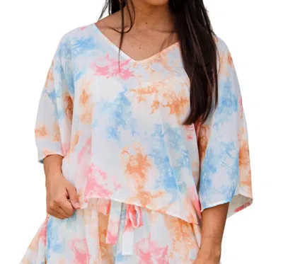 Peach Love Loose Fitted Top In Taupe/blue In Multi